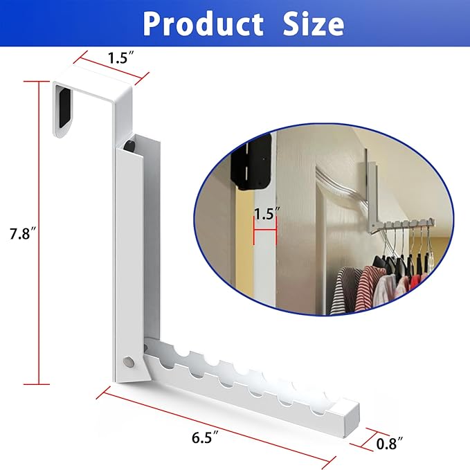 1 Pcs Over The Door Hooks Hanger,Folding Over Door Clothes Drying Laundry Rack Hooks for Hanging Clothes,Over Door Towel Racks with 6 Groves,Hanger for Clothes,Coats,Towels for Bedroom Bathroom -White