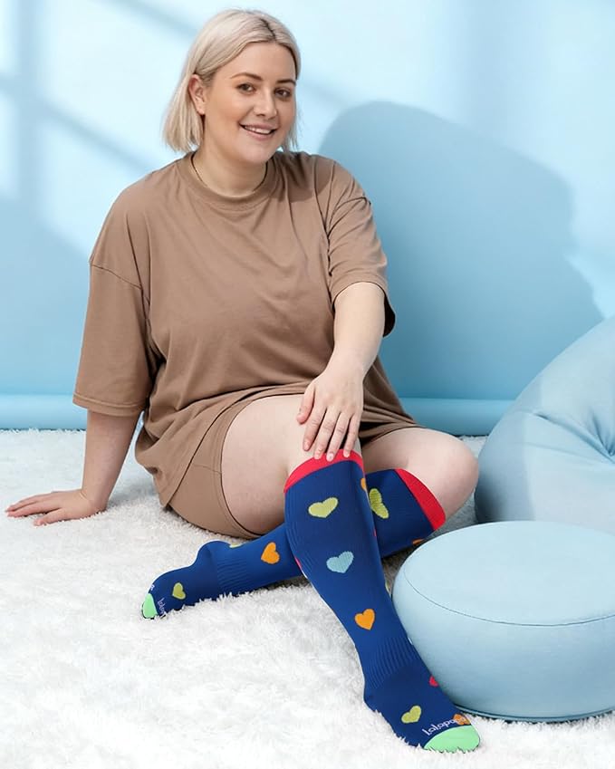 Wide Calf Compression Socks for Women - 3-Pair Plus Size 20-30mmHg Ankle Support Easy on off Socks for Travel Nurse