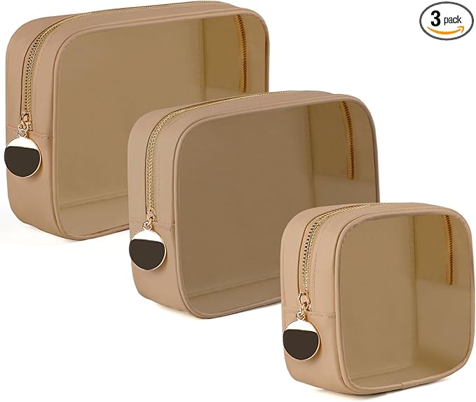 3PCS Clear Makeup Bag Set, Waterproof TPU Purse Organizer Pouches, TSA Approved Toiletry Bag, Diaper Bag Organizer Pouch, Travel Organizer Bags for Women and Kids