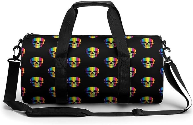 Dance Sports Gymnastics Bag Rainbow Skulls Foldable Gym Bags Lightweight Travel Sports Bag Unisex Gym Duffel Bags