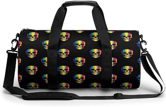 Dance Sports Gymnastics Bag Rainbow Skulls Foldable Gym Bags Lightweight Travel Sports Bag Unisex Gym Duffel Bags