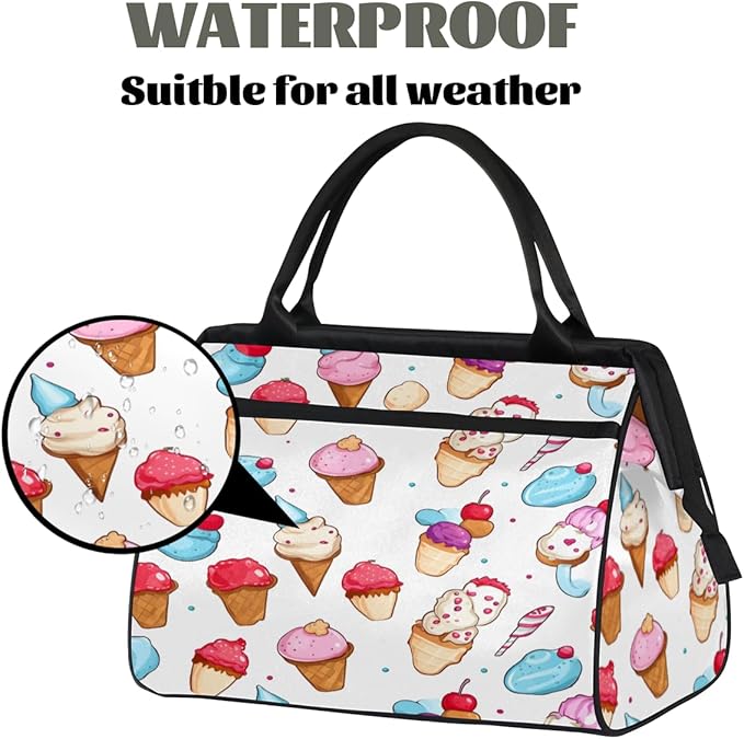 Summer Ice Cream Overnight Weekender Bag for Women Men Travel Duffel Bags Waterproof Luggage Carry on Sports Yoga Gym Bag