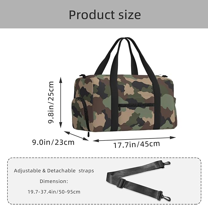 Camouflage Woodland Camo Khaki Tan Black Women'S Gym Duffle Bag With Shoes Compartment, Ideal For Travel, Gym, Sports, Duffel, Weekender