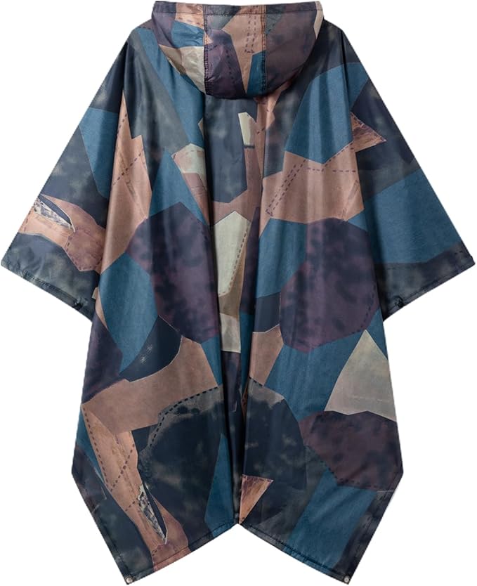 Hooded Rain Poncho for Adults - Waterproof Rain Coat and Lightweight Jacket 3-in-1 Multi-Function with Pockets