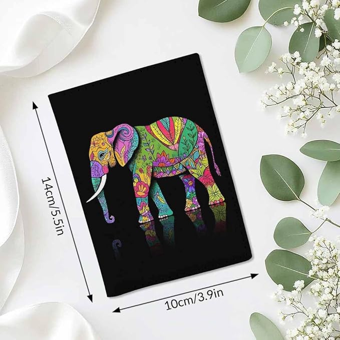 Ornate Elephant Passport Holder for Travel Zentangle Flower Africa Animal PU Leather Passport Cover Wallet Cute Passport Card Holder for Women and Men