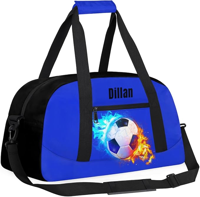 Personalized Name Sports Bag for Kids Boys, Custom Sport Gym Bag for Boys Girls Duffel Fitness Travel Weekender Tote Carry-On Training Perform Bag, Customized Kids Gift Soccer