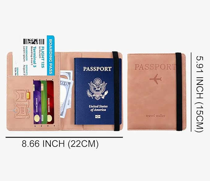 Luggage Tag and Passport Holder Set,Passport Cover with Card Slot and Boarding Pass Slot Combo,Passport Travel Must Have, Waterproof and Scratch Resistant Travel Accessories（Pink）