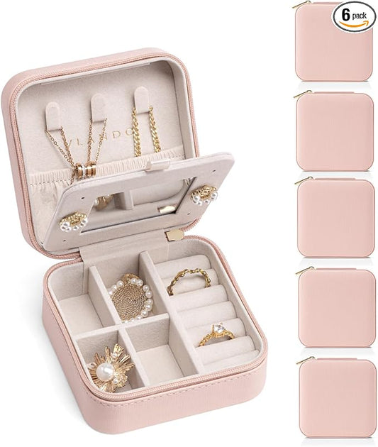 Vlando Travel Jewelry Box, Small Jewelry Travel Organizer Case for Girls Women - Pink Mirror*6 pack