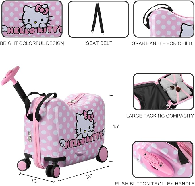 Bioworld Hello Kitty Character Face Pink Ride-On Luggage