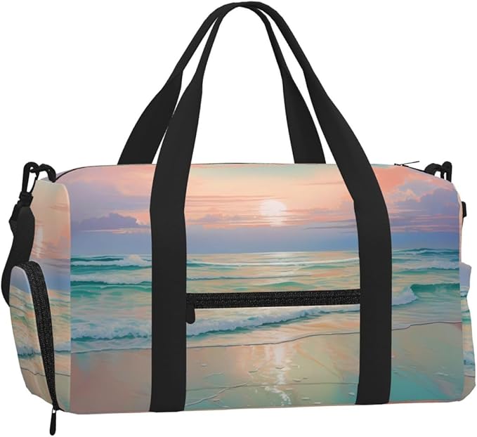 Tranquil Beach Landscape Women'S Gym Duffle Bag With Shoes Compartment, Ideal For Travel, Gym, Sports, Duffel, Weekender