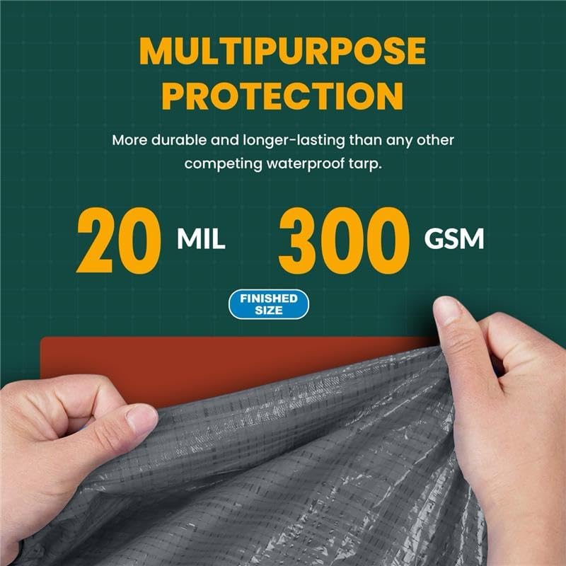 Large Waterproof Tarp - Heavy Duty 20 Mil Thick Poly Tarpaulin Ideal for Canopy Tents, Boats, RV or Pool Covers - Multipurpose Protective Tarps with Grommets for Indoor and Outdoor Use | 20' x 20'