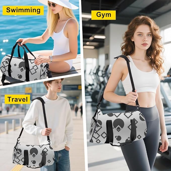 Geometric Shape Print Packable Foldable Duffle Bag For Travel Oxford Tote Bags Adjustable Shoulder Strap, Convertible Carry Backpack Personalized Duffle Bag For Tennis Yoga Gym Gifts Women