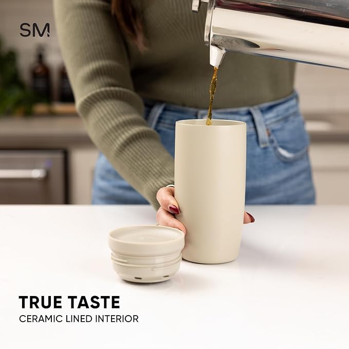 Simple Modern Travel Coffee Mug Tumbler with 360° Lid | Ceramic-Lined Insulated Stainless Steel Cold Brew Iced Coffee Cup Thermos | Gift for Women Men Her Him | Voyager Signature | 16oz | Saffron