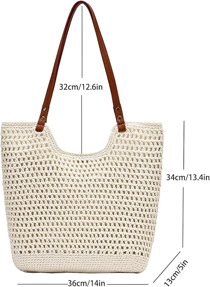 Crochet Beach Bag for Women - Summer Mesh Beach Tote Bag Boho Woven Purse Shoulder Handbags for Vacation Travel