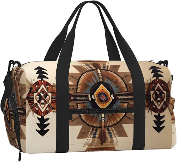 Native American Painting Print Gym Bag with Shoe Compartment for Women Men, 17.7in Sports Duffle Weekender Tote, Overnight Travel Duffel Bag Carry On