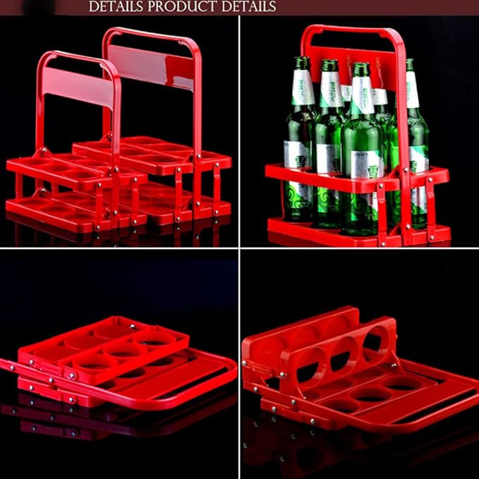 Portable Plastic Drink Carrier,Reusable Red Beer Bottle Coffee Cup Holder,Tea Bottle Drink Caddy for Delivery,6 Holes Cup Holders with Handle for Catering Restaurant Travel Car