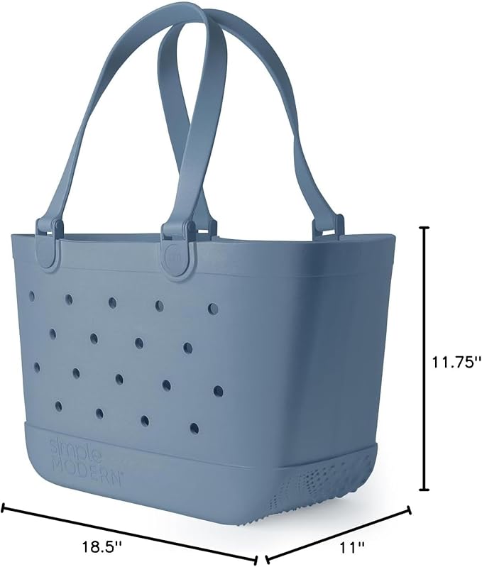 Simple Modern Large Beach Bag | Waterproof Getaway Rubber Tote with Zipper Pocket for Travel, Pool, Boat, Groceries, Sports | Blue Dune