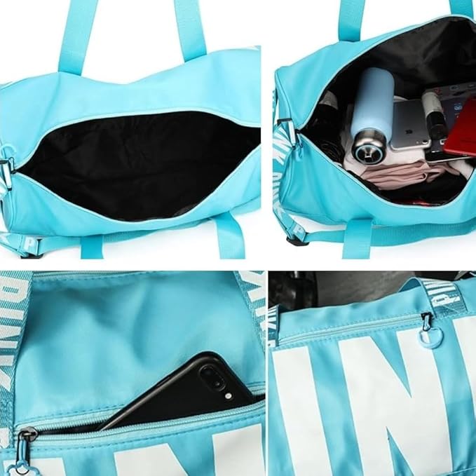Sports Gym Bag Large Capacity Travel Duffel Bag Sport Shoes Bag with Wet Pocket Compartment for Men and Women Lightweight Multiple Colors PINK Logo (GREEN)