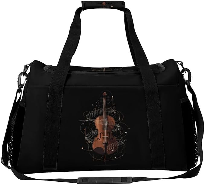 Violin Music Notes Duffle Bag Gym Bag for Workout Travel Tote with Detachable Straps