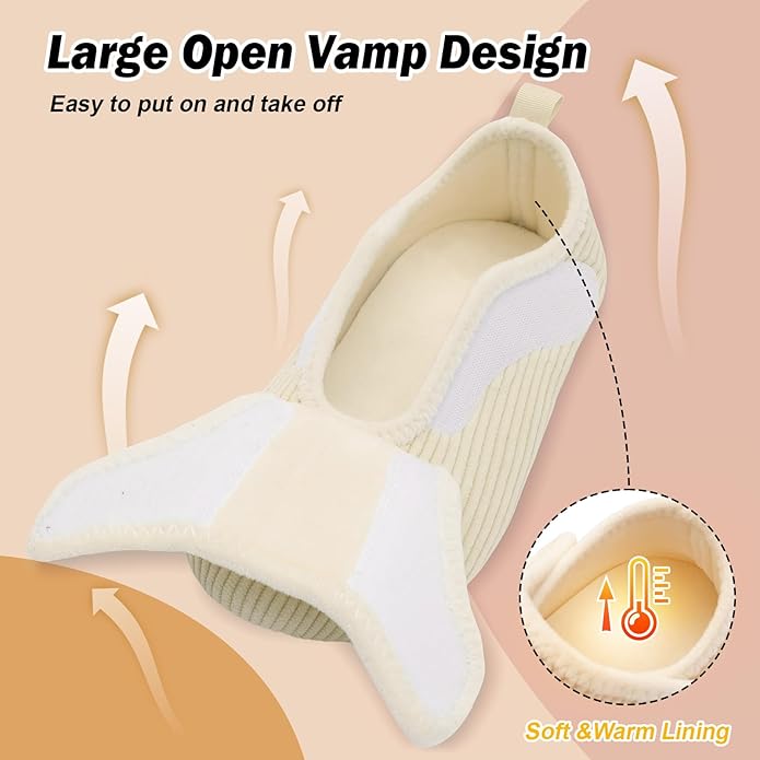 BARERUN Slippers for Women Men Wide House Diabetic Shoes for Women Men Warm Arthritis Edema Swollen Neuropathy Socks Slip on Adjustable Fuzzy Comfy Soft Womens Mens Bedroom Sliipers