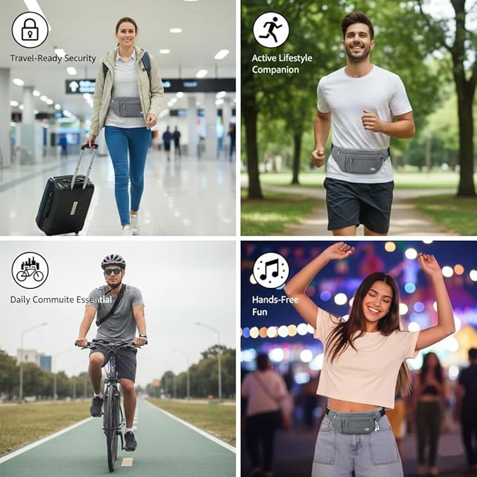 Entchin Fanny Pack for Women Men,Crossbody Belt Bag with 4-Zipper Pockets,Adjustable Waist Bag Pack,One of the Most Popular Travel Essential Gifts for Walking,Traveling,Cycling