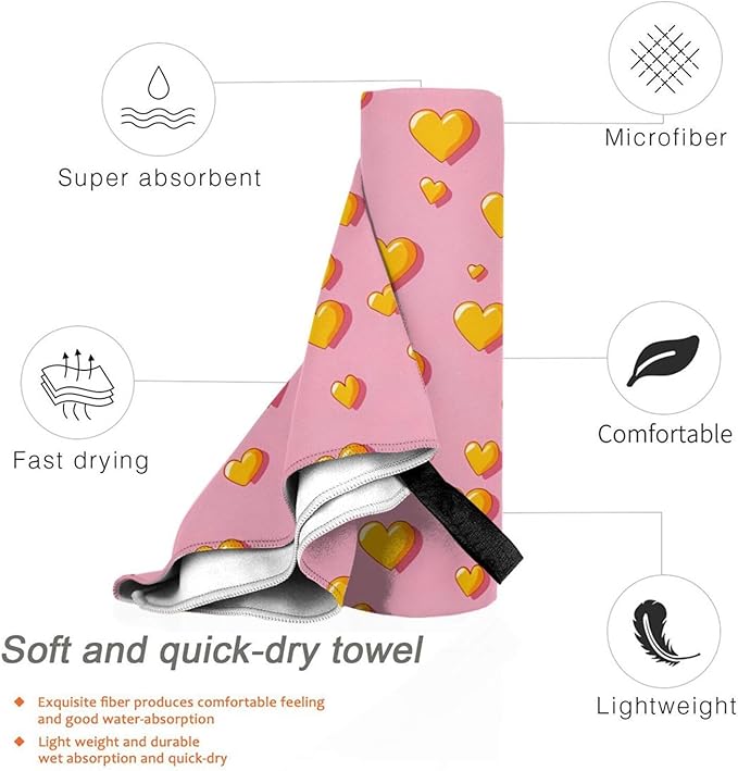 Yellow Hearts On Pink Sand Free Beach Towel – 27.5"X55" Quick Dry Microfiber Beach Towels For Travel, Swimming, Pool, And Camping, Absorbent And Compact Beach Essential For Women, And Men