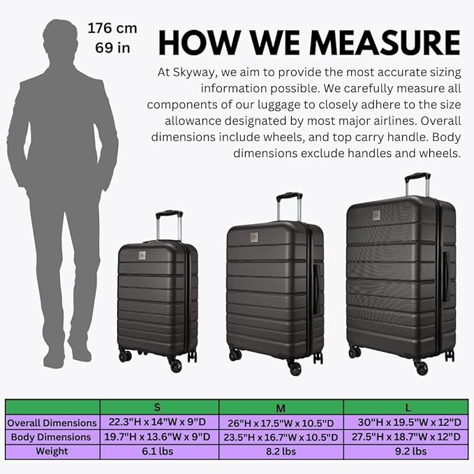 Skyway Epic 2.0 Hardside Lightweight and Durable ABS Shell Luggage, Spacious with 8-Wheel Spinners, Comfort Grip with Telescoping Handle, Men and Women, Midnight, 2-Piece Set (20,24)
