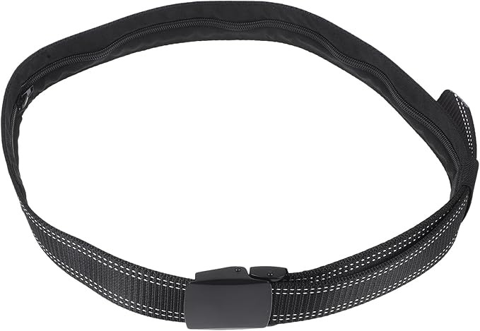 PartyKindom Men's Anti-theft Money Belt with Alloy Buckle, Travel Hidden Waist Belt, Double-line Black Matte Leather for Secure Everyday Use