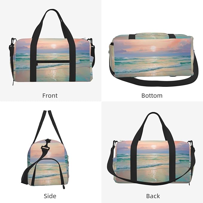 Tranquil Beach Landscape Women'S Gym Duffle Bag With Shoes Compartment, Ideal For Travel, Gym, Sports, Duffel, Weekender