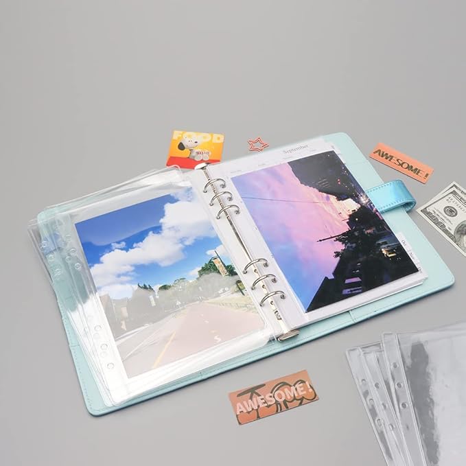 A5 Binder Pockets 12pcs Clear PVC Binder Pouches 6 Holes Zipperless Side Open Cash Budget Envelopes Waterproof Document Filing Bags for A5 Binder Protectors Photos, Cash Organize