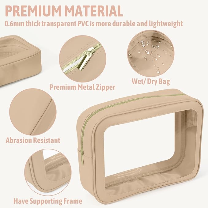 3PCS Clear Toiletry Bag,TSA Approved Travel Makeup Pouch with Zipper for Cosmetics and Toiletries，Diaper Bag Organizer Pouch Set,Women's Purse Organizer and Clear Car Bag