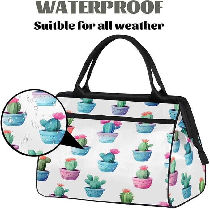 Cactus Overnight Weekender Bag for Women Men Travel Duffel Bags Waterproof Luggage Carry on Sports Yoga Gym Bag