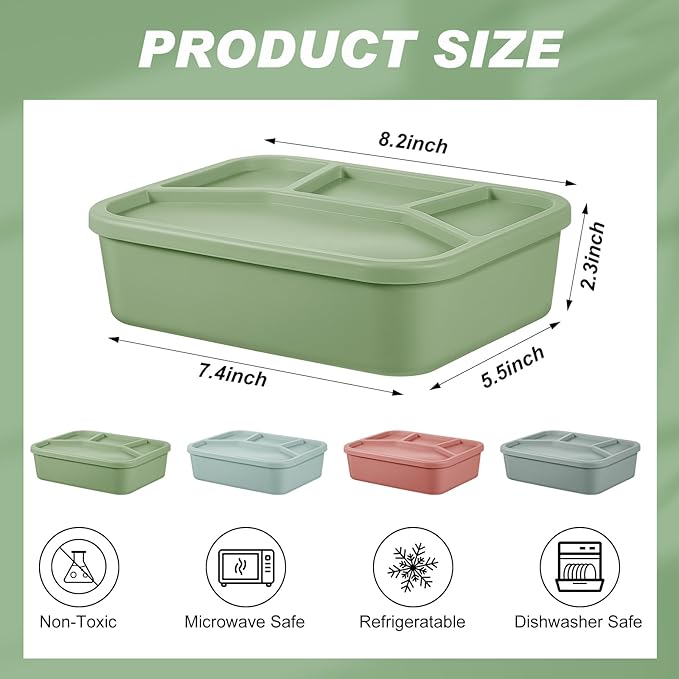 4 Pcs Silicone Bento Box Reusable Lunch Container Smooth Leak Proof Lunch Box Rectangle Bento Boxes for Adult Work Travel Food Meal Compartment Storage, 4 Colors (Classic Colors)