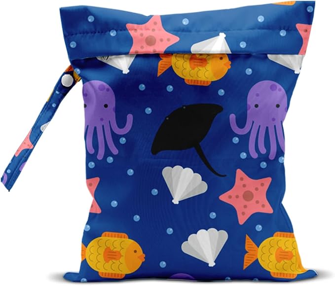 Wet Bag, Wet Dry Bag, Waterproof Swim Bags, Machine Washable Reusable Bags for Beach, Pool, Diapers, and Dirty Yoga Gym Clothes(Cute Under the Sea Pattern