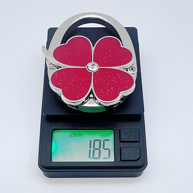 Four Leaf Clover Design Foldable Handbag Hanger Folding Purse Table Hook Holder (Red)