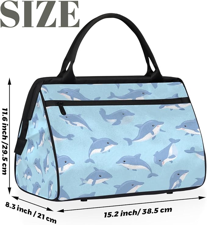 Overnight Weekender Bags for Women Men, Cute Cartoon Blue Dolphin Waterproof Travel Carry On Duffel Bag, Lightweight Sports Gym Bag for Fitness, Workout, Travel