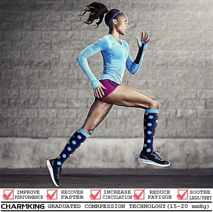CHARMKING 6 Pairs-Compression Socks for Women & Men Circulation Best Support for Nurses, Running, Athletic,Flight Travel
