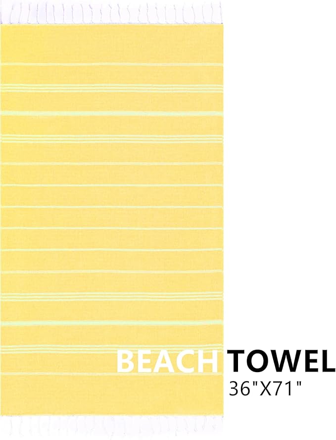 Turkish Beach Towel, 36"x71" Quick Dry Sand Free Oversized Bath Pool Swim Towel, Lightweight Travel Turkish Towels Vacation Essentials, Yellow