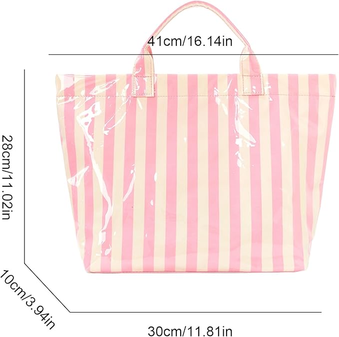 JQWYGB Striped PVC Tote Bag Large Glossy Striped Handbags Waterproof Top Handle Bag Plastic Tote Handbag Beach Travel Work