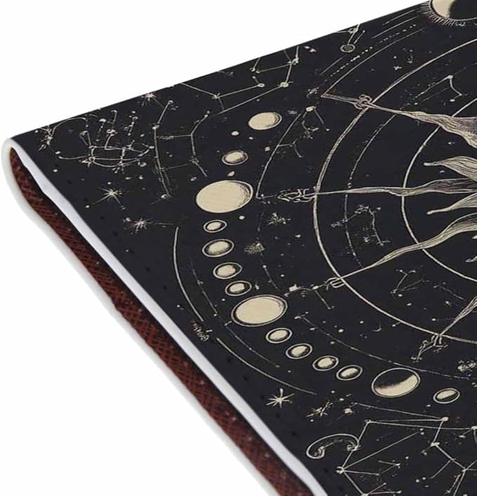 Moon Phases Passport Holder for Travel Vintage Engraving Style Zodiac Signs PU Leather Passport Cover Wallet Cute Passport Card Holder for Women and Men