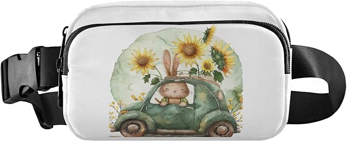 Bunny Driving A Car with Sunflowers Fanny Pack for Women Men Water Resistant Fashion Waist Packs with Adjustable Strap Belt Bag for Travel Workout Jogging Hiking 21218886