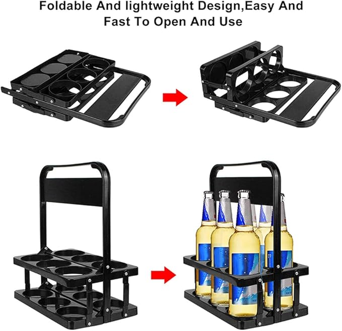 Portable Drink Carrier,Reusable Beer Bottle Coffee Cup Holder,Beer Bottle Drink Caddy for Delivery,6 Holes Cup Holders with Handle for Catering Restaurant Travel Car,Black