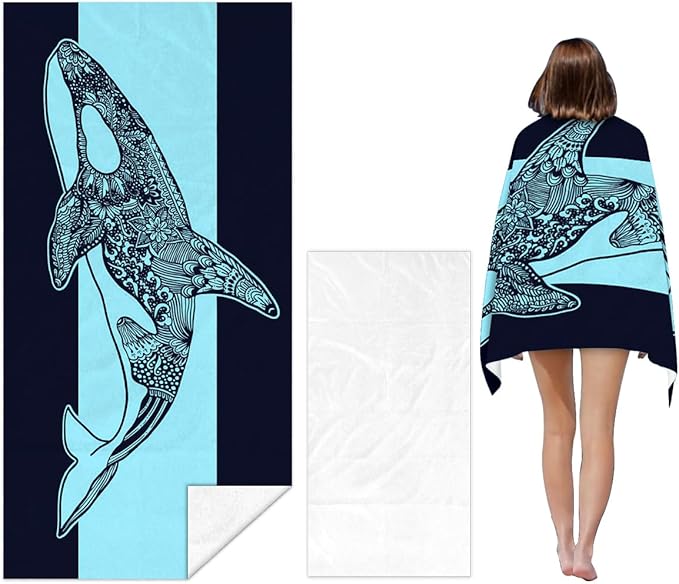 Whale Pattern Beach Towel - 30x60 Inch Fast Dry Microfiber Towel, Lightweight & Versatile for Beach, Pool, Yoga, Travel, Ideal as Beach Blanket & Vacation Essential