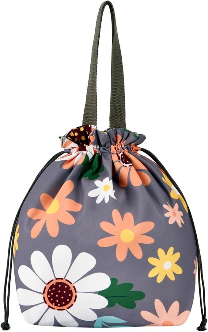 Reusable Small Lunch Bag,Drawstring Lunch Bag,Insulated Handbag Tote bag with Handle (Sunflower 2.0)