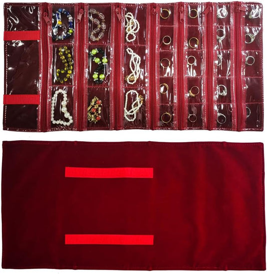 Travel Jewelry Roll Bag Portable Organizer Pouch With Grids&PVC Cover Storage Bags for Necklace, Bracelet, Bracelet,Ring, Badge, Pendant