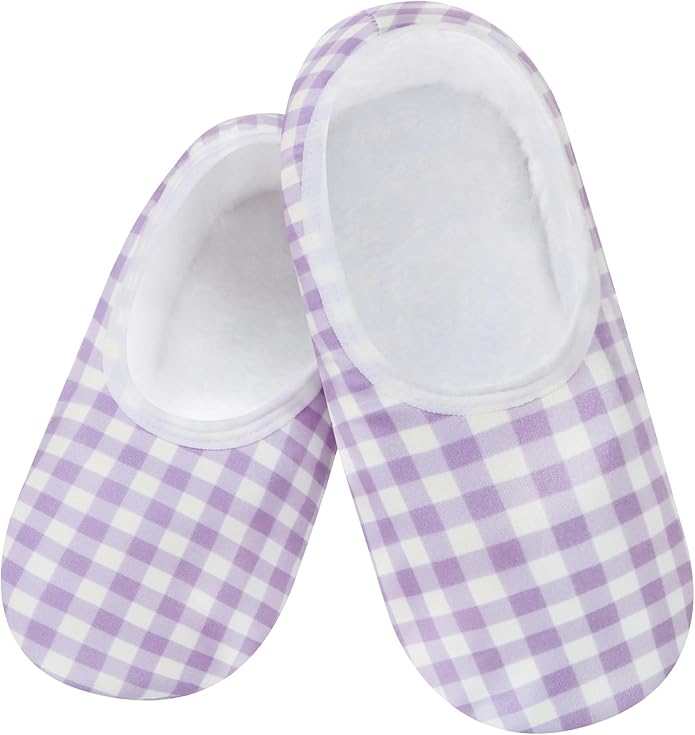 Snoozies Cozy Womens Slipper Socks with Grips Plaid Lines Sherpa-Lined Non-Slip House Slippers