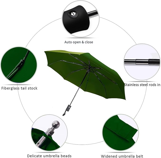MRTLLOA 42/49 Inch Compact Travel Essentials Umbrella for Rain, Lightweight, Portable, Automatic, Strong, Waterproof Folding Umbrellas for Women, Men and Teenagers