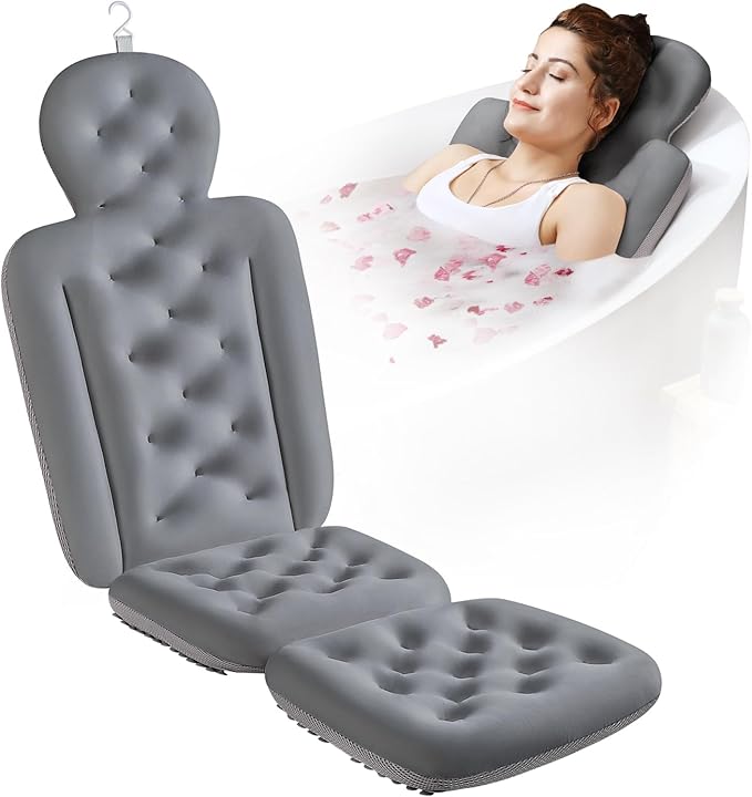Full Body Bath Pillow for Bathtub, Thick Bathtub Cushion, Luxury Tub Pillow for Bath for Headrest Neck and Back Support Gray 51" x 16"