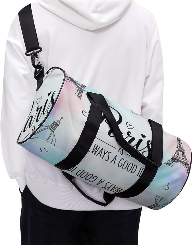 Gym Sports Duffle Bag Paris Eiffel Tower Weekender Carry on Beach Yoga Overnight Luggage Bag Travel Training Workout Bags