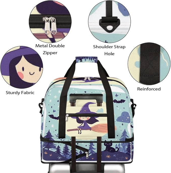 Cute Halloween Sports Duffel Bag Lightweight Gym Bag with Shoe Compartment Waterproof Travel Weekender Bag for Women and Men